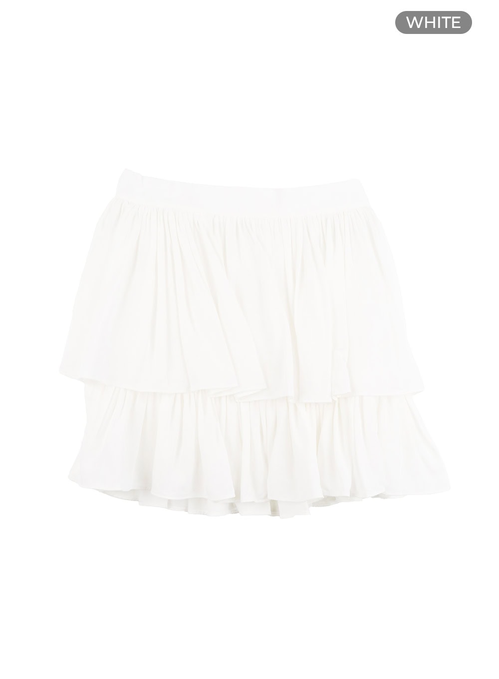 solid-ruched-ruffle-hem-mini-skirt-oy421 / White