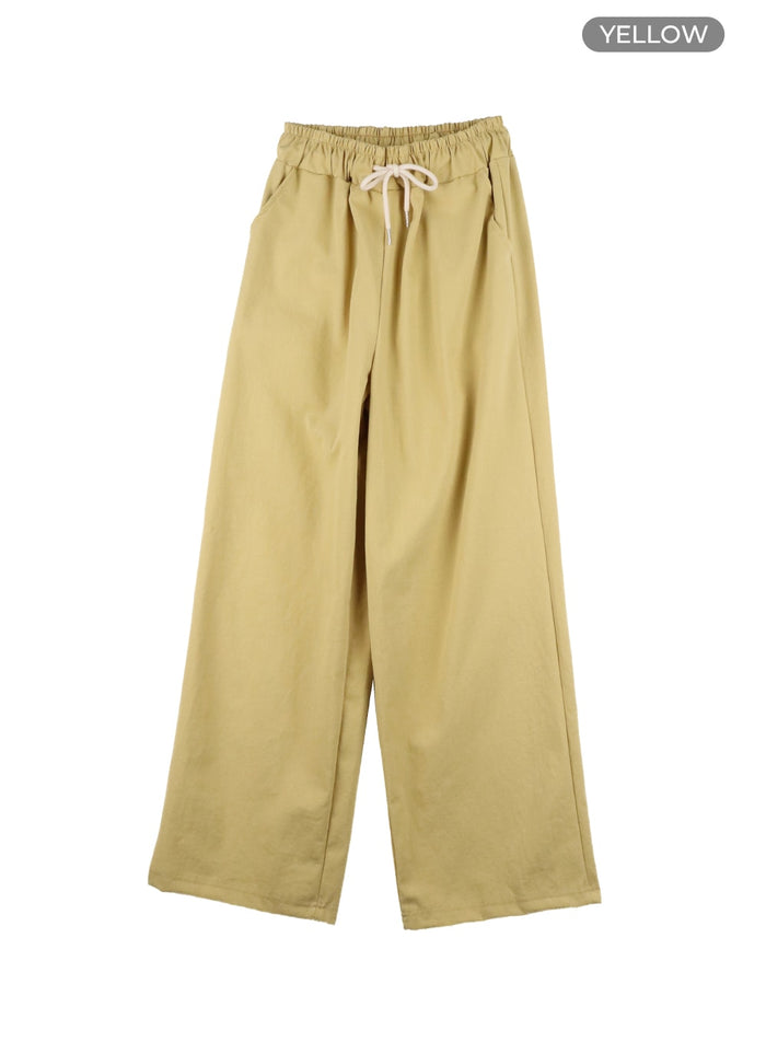 solid-wide-fit-cotton-pants-oa419 / Yellow