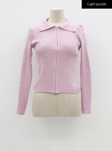 Ribbed Knit Zip-Up CF324
