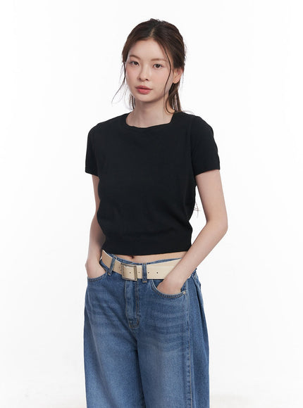slim-fit-short-sleeve-sweater-cy519 / Black