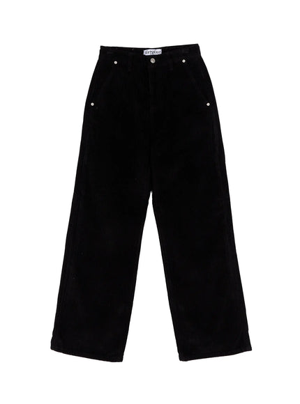 fleece-lined-corduroy-wide-leg-cotton-pants-cd523 / Black