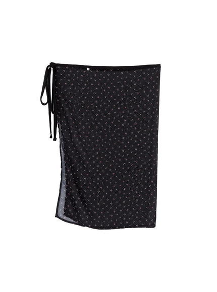 floral-sheer-layered-skirt-ca508 / Black