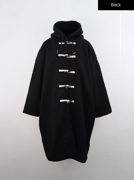 fleece-buttoned-hoodie-maxi-coat-on314 / Black