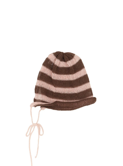 striped-ribbon-knit-beanie-cm526 / Brown