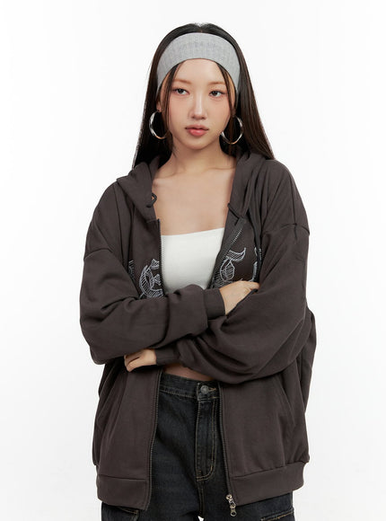 graphic-zip-up-hoodie-cn406 / Dark gray