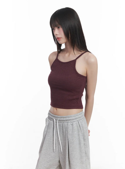 ribbed-halter-neck-cami-cu519 / Dark red