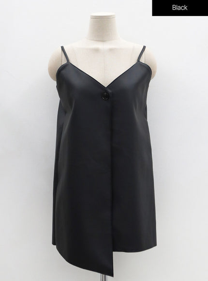 One Button Faux Leather Mini Dress OS29
