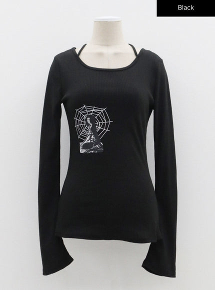 Graphic Ribbed Knit Top CF309