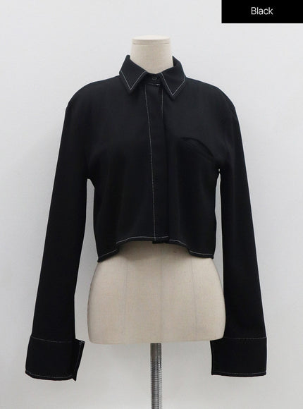 Hidden Button Crop Shirt ON11