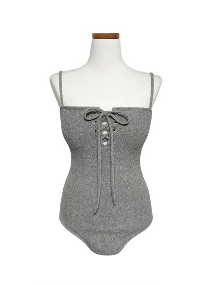 lace-up-one-piece-swimsuit-iy514 / Gray