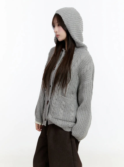 oversized-knit-button-up-hoodie-cn524 / Gray