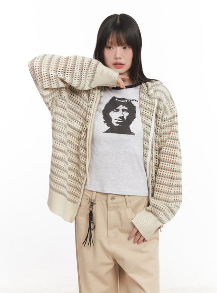 striped-zip-up-oversized-hooded-sweater-cm520 / beige