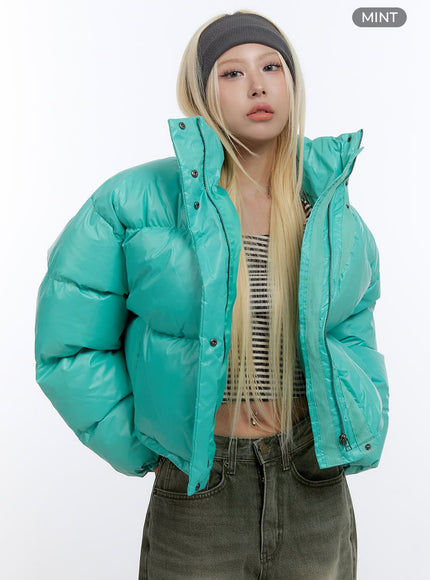 glossy-crop-puffer-jacket-co419 / Mint