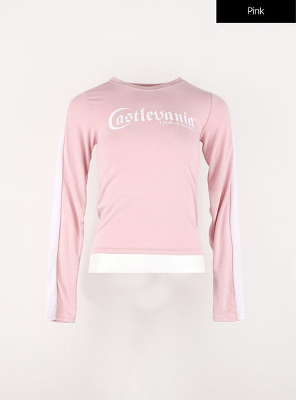 simple-line-long-sleeve-crop-top-in302 / Pink