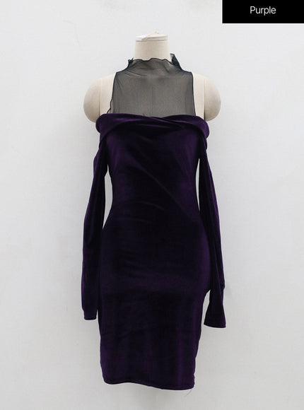 Velvet Off-Shoulder Mesh Neck Mini Dress BD23