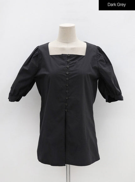 Square Neck Button-Down Slit Blouse OU19