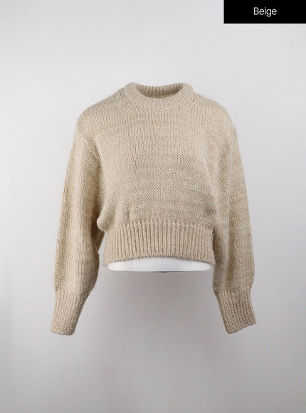 striped-knit-round-neckline-long-sleeve-top-cj409 / Beige