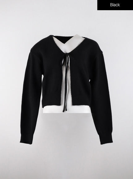 v-neck-tie-cardigan-od321 / Black