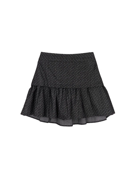 floral-pattern-flare-mini-skirt-cm527 / Black