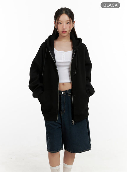 oversized-two-way-zip-up-sweat-hoodie-cl431 / Black