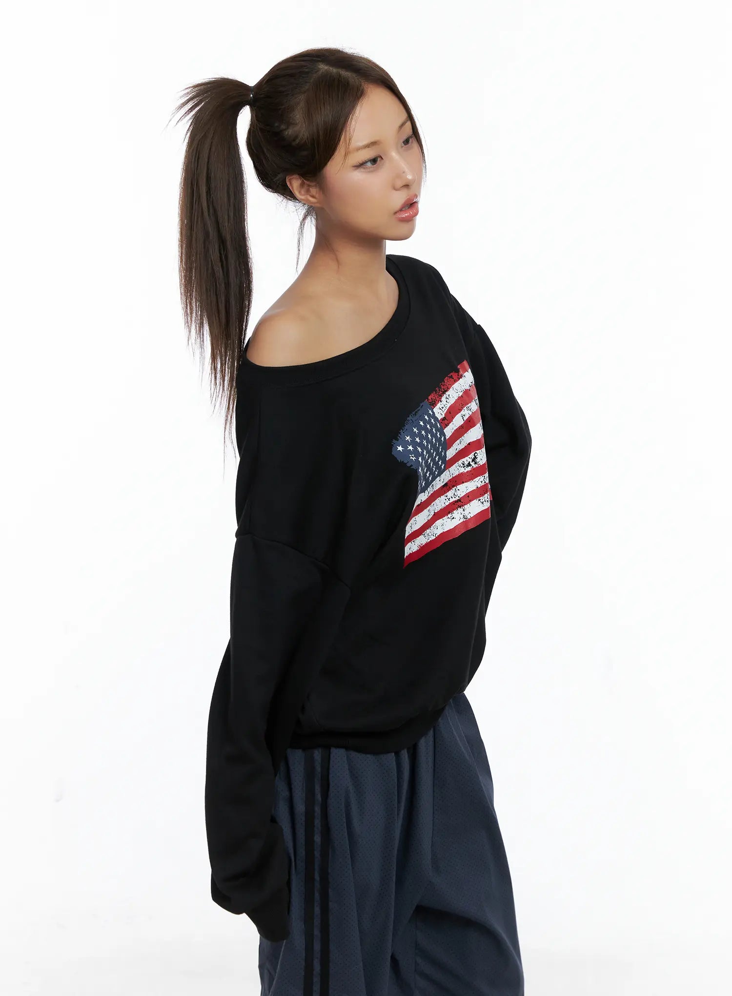 American Flag Off-Shoulder Sweatshirt CS504