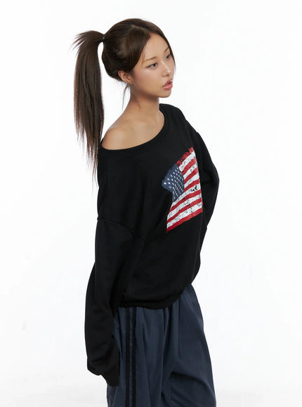 American Flag Off-Shoulder Sweatshirt CS504