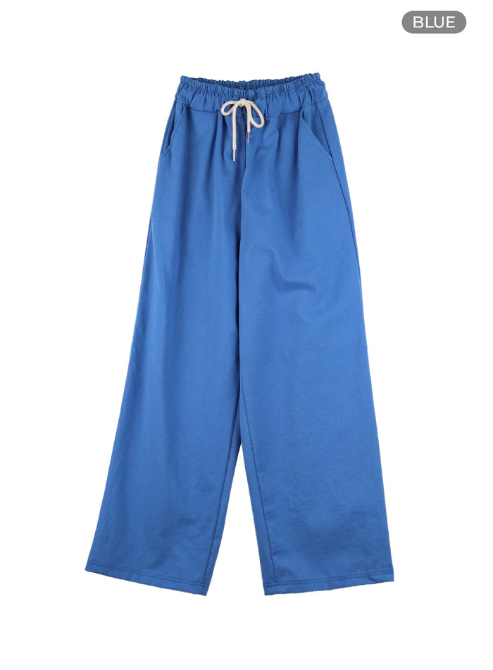 solid-wide-fit-cotton-pants-oa419 / Blue