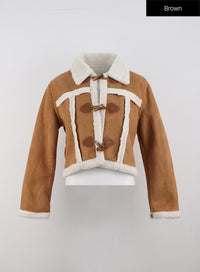 crop-toggle-faux-fur-jacket-on329 / Brown