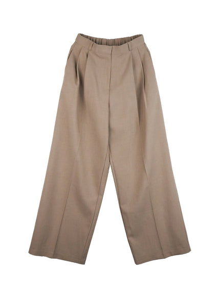 pintuck-wide-leg-slacks-on418 / Brown