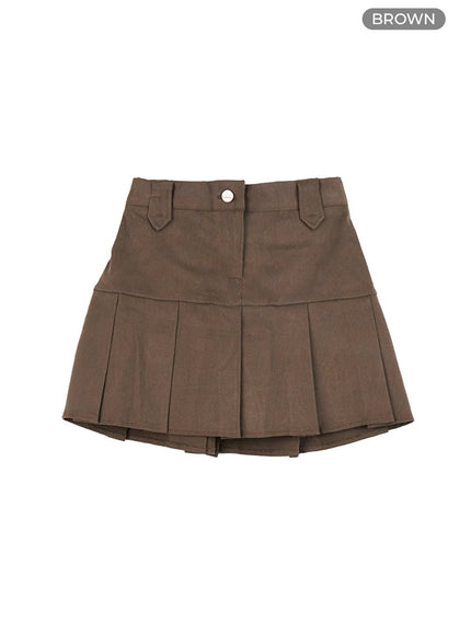 elastic-back-pleated-mini-skirt-co419 / Brown