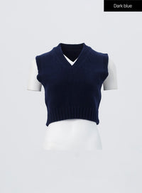 cropped-knit-vest-os326 / Dark blue