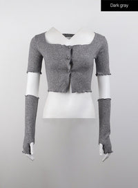 square-neck-crop-tee-with-hand-warmer-skirt-set-cj408 / Dark gray