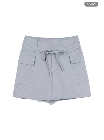 pocket-strap-solid-mini-skirt-ol408 / Gray