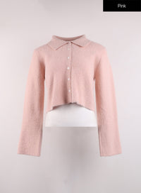 solid-button-cardigan-with-collar-oj417 / Pink