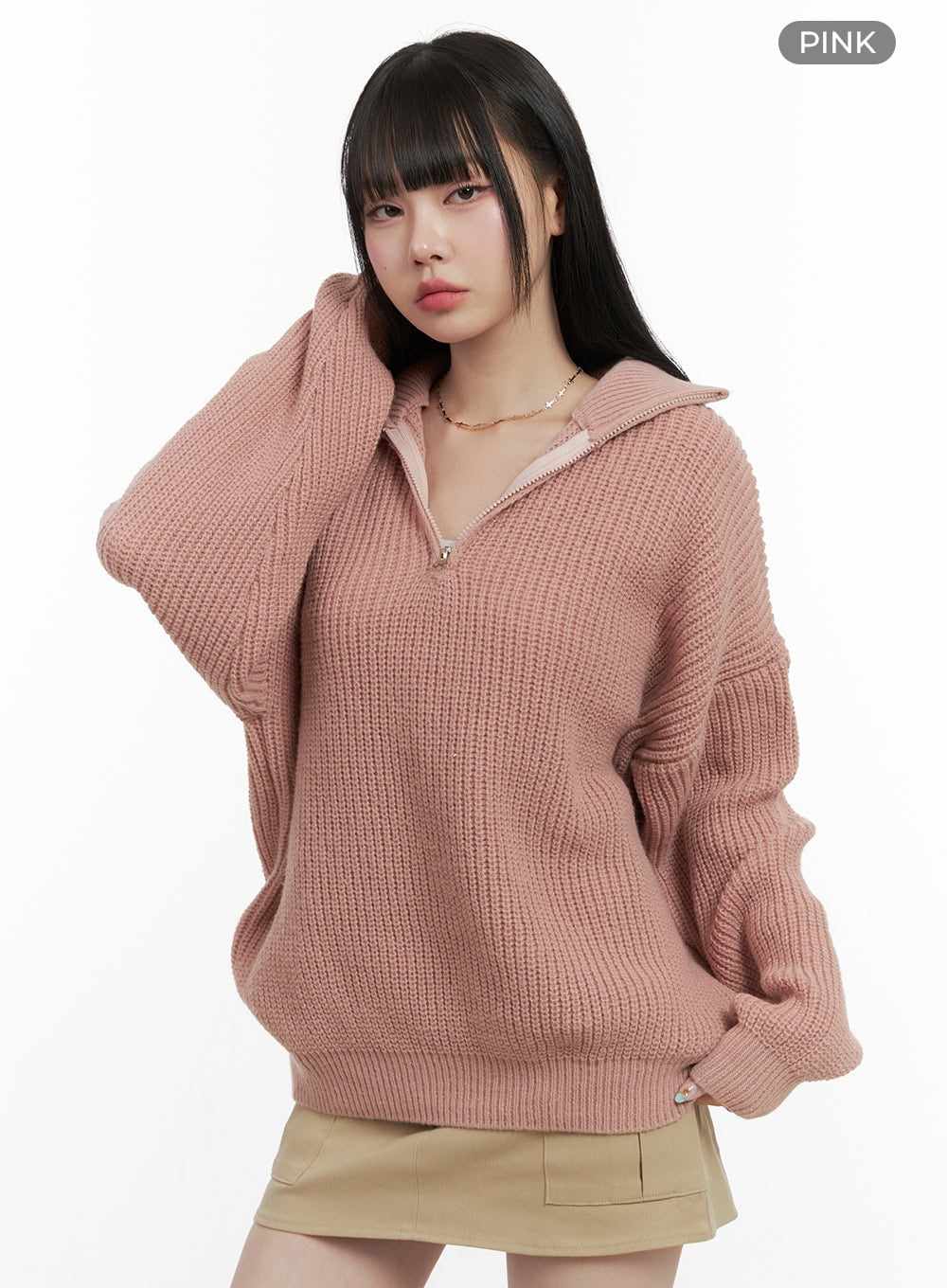 cozychic-half-zip-sweater-os410 / Pink