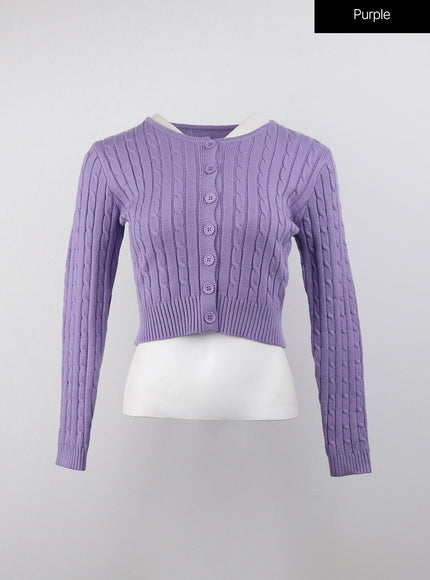 cable-knit-buttoned-crop-cardigan-oj416 / Purple