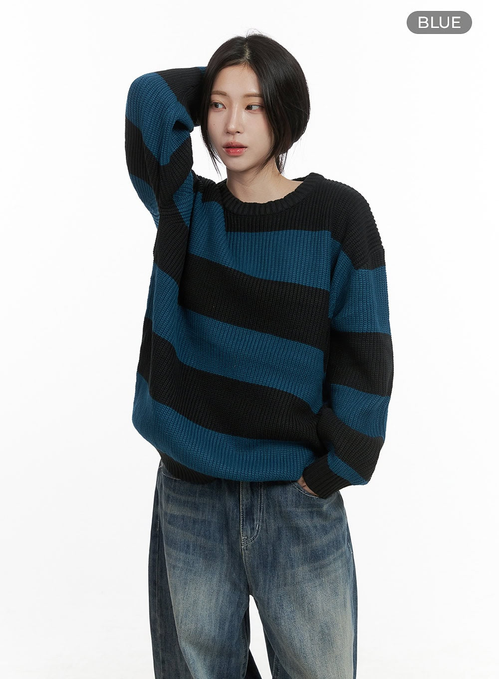 mixed-color-striped-oversize-knit-cs430 / Blue