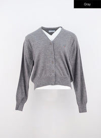embroidered-v-neck-buttoned-cardigan-oo327 / Gray