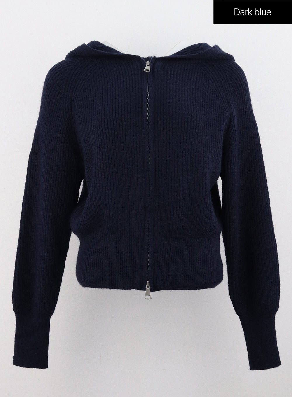 Hooded knit zip-up cardigan