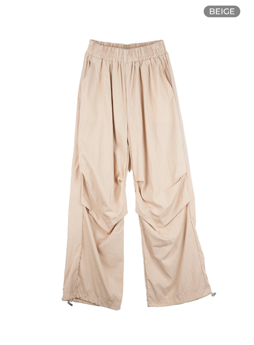 banded-nylon-wide-fit-pants-cl404 / Beige