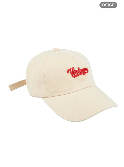 cotton-lettering-embroidered-hat-ol416 / Beige