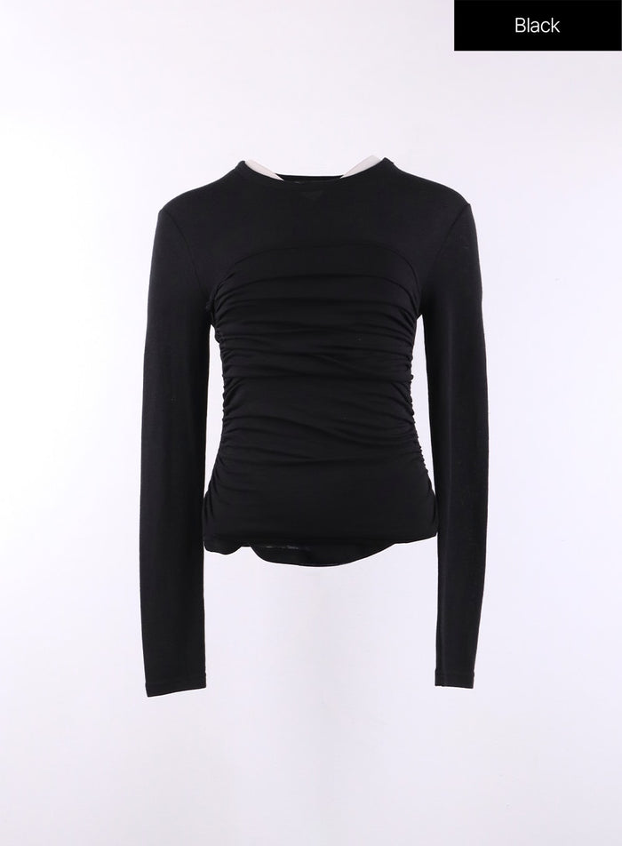 ruched-tube-top-and-long-sleeve-set-cj429 / Black