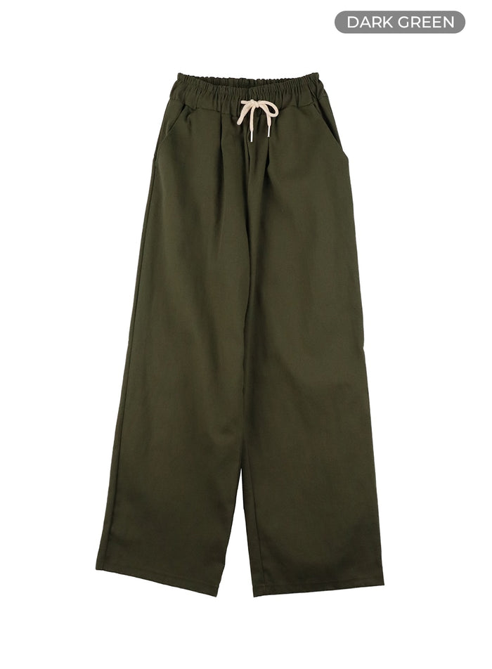 solid-wide-fit-cotton-pants-oa419 / Dark green