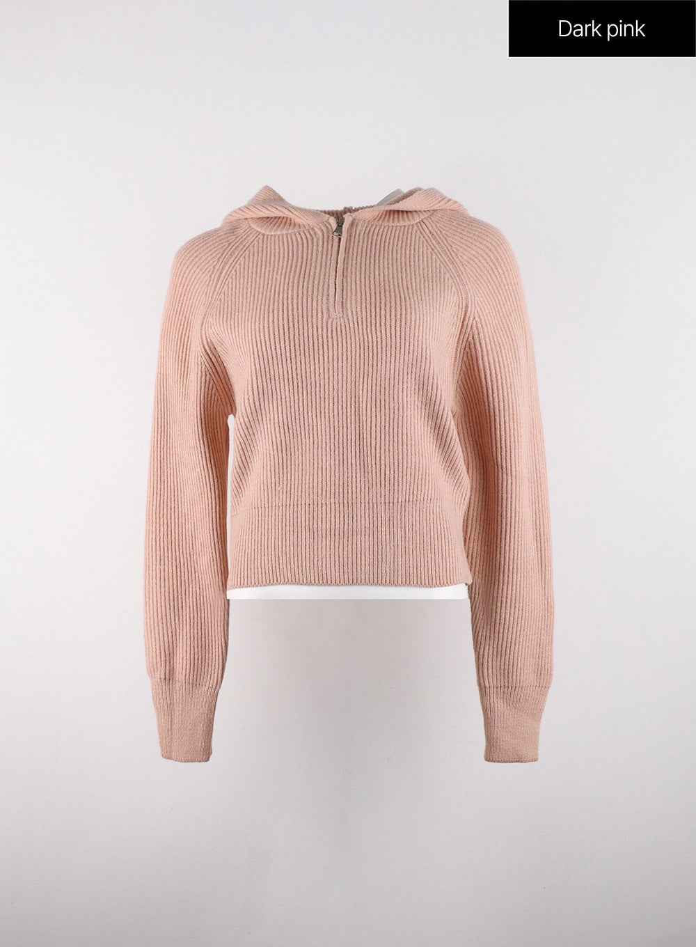 long-sleeve-solid-zipper-pocket-knit-hoodie-od320 / Dark pink