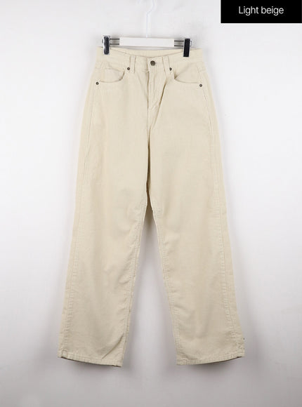 corduroy-mid-waist-solid-straight-pants-od320 / Light beige