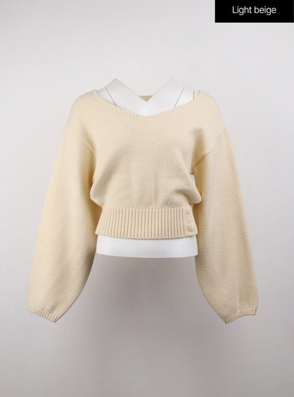v-neck-solid-sweater-oj411 / Light beige