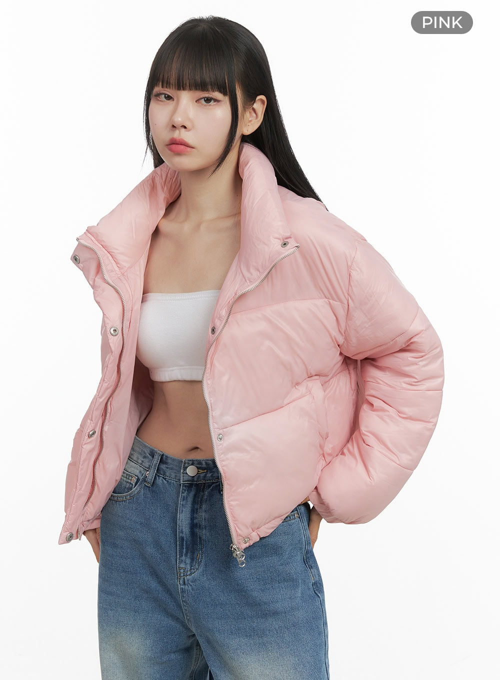 chic-nylon-crop-puffer-jacket-oo401 / Pink