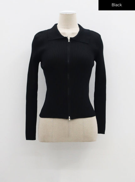 Ribbed Knit Zip-Up CF324