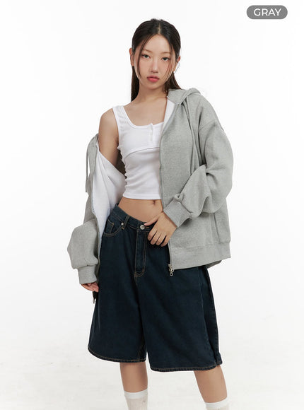 oversized-two-way-zip-up-sweat-hoodie-cl431 / Gray