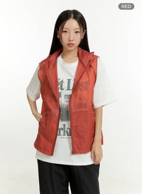 nylon-zip-up-hooded-vest-cl401 / Red